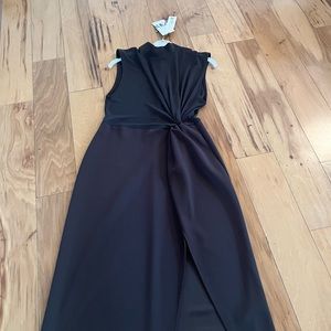 NWT Zara polyester/matt jersey knotted dress in dark grey- flattering!